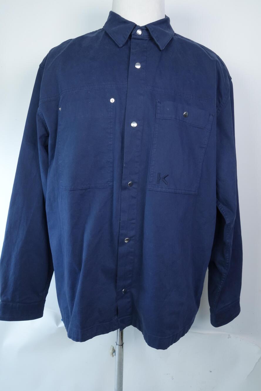Kenzo Shirt Mens XL Blue Snap Button Front Long Sleeve Workwear Cotton Stretch